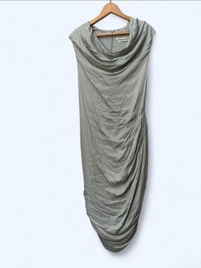 AllSaints Co Spitalfields Japanese Cloth Fitted Dress Size 6 cowl neck sage